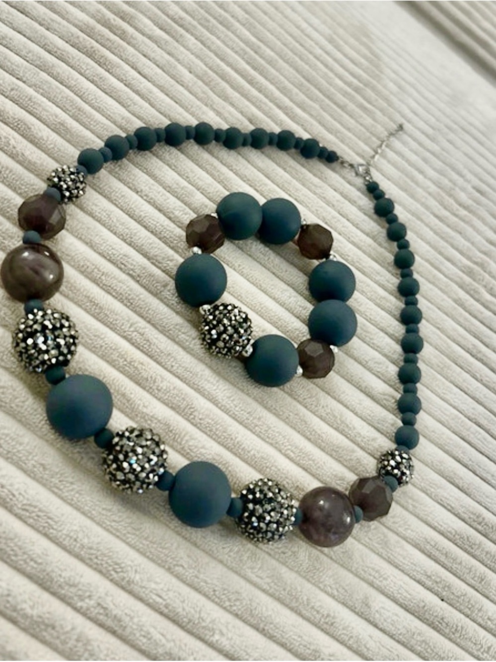 paparazzi Teal Beaded Necklace and Bracelet Set with Sparkling Accent Beads